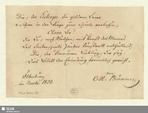 32: Dir, der Euterpe die goldene Leier - Mus.Schu.32 : [Widmungsgedicht]