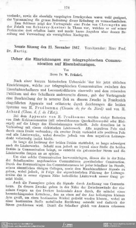 Ueber die Einrichtungen zur thelegraphischen Communication auf Eisenbahnzügen
