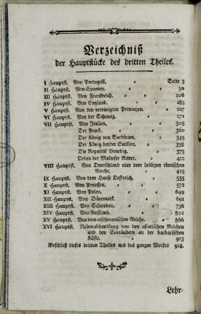 Verzeichniß der Hauptstücke des dritten Theiles