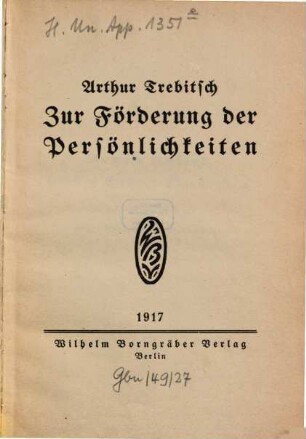 Zur Förderung der Persönlichkeiten