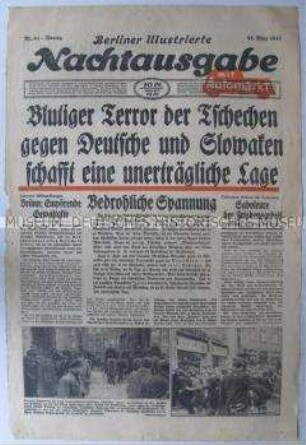 Titelblatt der Abendzeitung "Berliner Illustrierte Nachtausgabe" zu Unruhen in der Tschechoslowakei