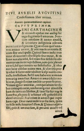 Divi Aurelii Augustini Confessionum liber tertius.