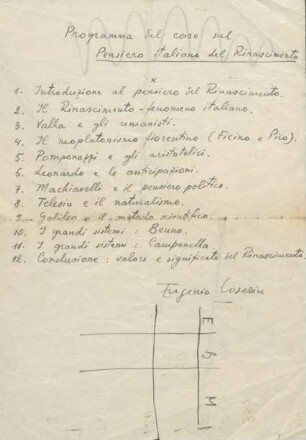 97, Programma del corso sul Pensiero iltaliano del Rinascimento