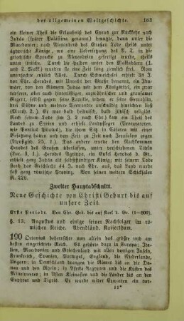 Zweiter Hauptabschnitt. Neue Geschichte von Christi Geburt bis auf unsere Zeit