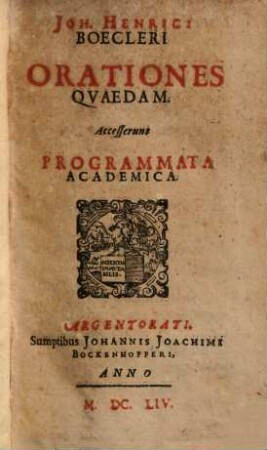 Joh. Henrici Boecleri Orationes quaedam
