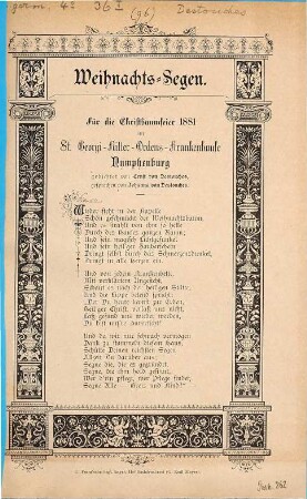 Weihnachts-Segen : für die Christbaumfeier 1881 im St. Georgi-Ritter-Ordens-Krankenhause Nymphenburg