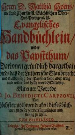 Evangelisches Handbüchlein wider das Papstthum ...