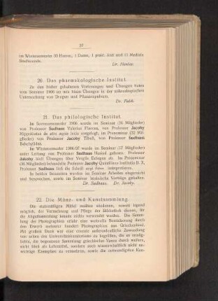 20. Das pharmakologische Institut.