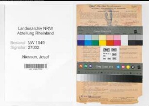 Entnazifizierung Josef Niessen , geb. 09.06.1884 (Metzger)