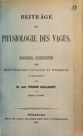 Beiträge zur Physiologie des Vagus : Inaug.-Diss.
