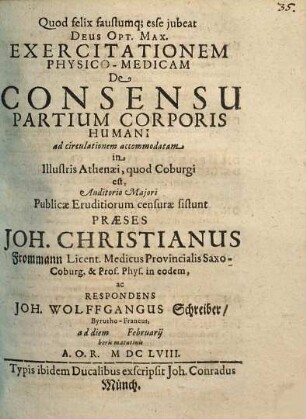 Exercitationem Physico-Medicam De Consensu Partium Corporis Humani
