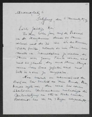 Brief von Joseph Chapiro und Adrienne Chapiro an Margarete Hauptmann