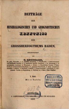 Beiträge zur mineralogischen und geognostischen Kenntniss des Grossherzogthums Baden. 1