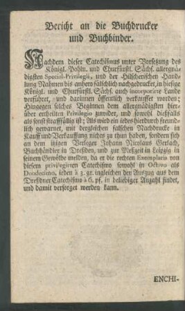Bericht an die Buchdrucker und Buchbinder