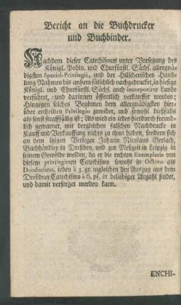 Bericht an die Buchdrucker und Buchbinder