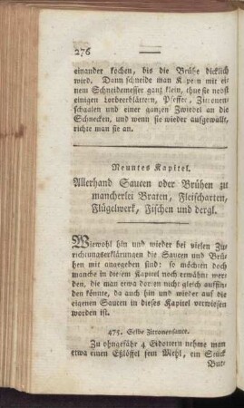 Neuntes Kapitel. Allerhand Saucen oder Brühen zu mancherlei Braten, Fleischarten, Flügelwerk, Fischen und dergl.