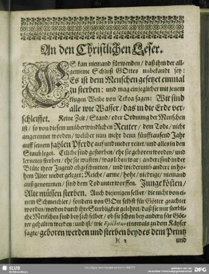Vorrede an den Christlichen Leser