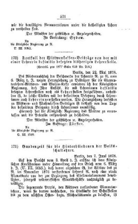 Gnadenzeit für die Hinterbliebenen der Volksschullehrer : [IV. Seminare, Bildung der Lehrer und deren persönliche Verhältnisse]