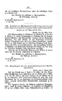 Gnadenzeit für die Hinterbliebenen der Volksschullehrer : [IV. Seminare, Bildung der Lehrer und deren persönliche Verhältnisse]