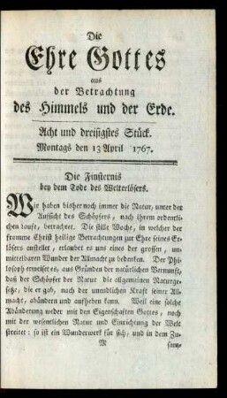 Acht und dreisigstes Stück. Montags den 13 April 1767