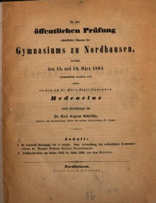 De Laurentii Rhodomanni vita et scriptis : Progr. d. Gymn. zu Nordhausen