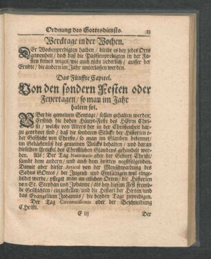 Das Fünffte Capitel. Von den sondern Festen oder Feyertagen/ so man im Jahr halten sol.