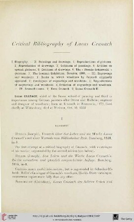 Critical Bibliography of Lucas Cranach