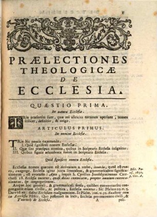 Praelectiones Theologicae, De Ecclesia Christi