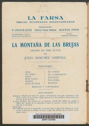 La montaña de las brujas : obra en tres actos