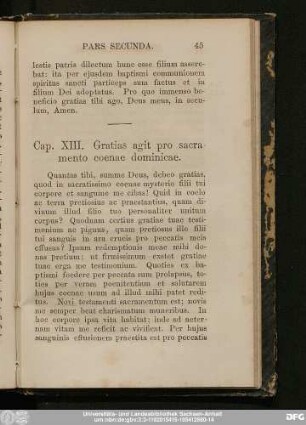 Cap. XIII. Gratias agit pro sacramento coenae dominicae.