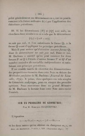 Sur un problème de géométrie.