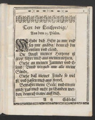 Text der Leichpredigt/ Aus dem 25. Psalm.