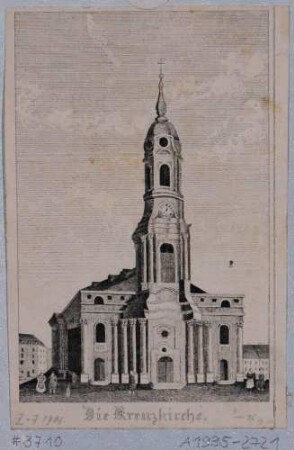 Ansicht der neuen Kreuzkirche im barocken Stil mit klassizistischen Elementen (Weihe 1792)