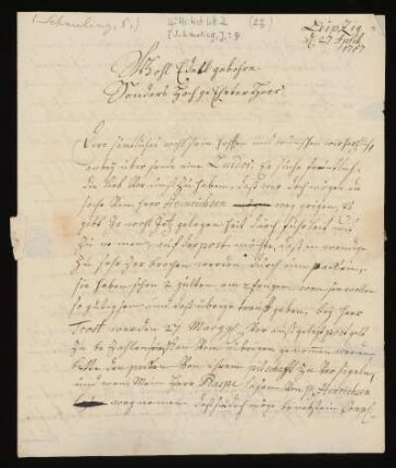 Brief von Johann Schmeling an Rudolf Erich Raspe