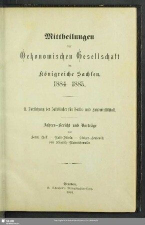 11.1884/85(1885): Mitteilungen der Ökonomischen Gesellschaft im Königreiche Sachsen
