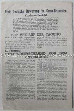 Flugschrift zu einer Konferenz deutscher Emigranten in Großbritannien mit dem Ziel der Konstituierung der "Freien Deutschen Bewegung"