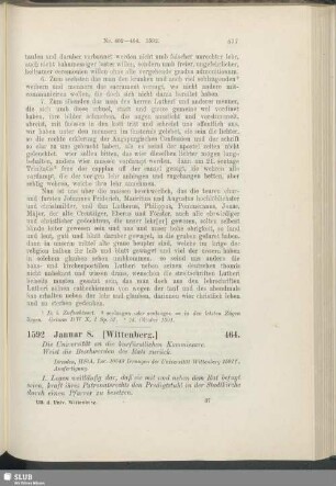 464. 1592, Januar 8. [Wittenberg]