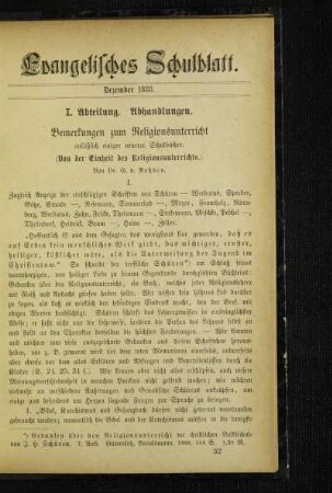 Bemerkungen zum Religionsunterricht : anläßlich einiger neuerer Schulbücher ; (von der Einheit des Religionsunterrichts)