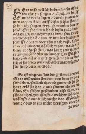 HOrt zu so wil ich heben an/ in Got||tes ehr zu singen/