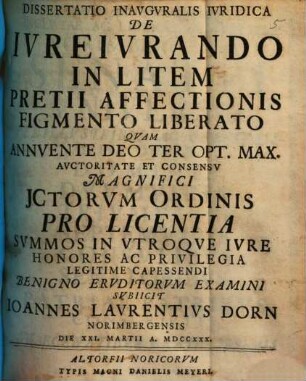 Diss. inaug. iur. de iureiurando in litem pretii affectionis figmento liberato