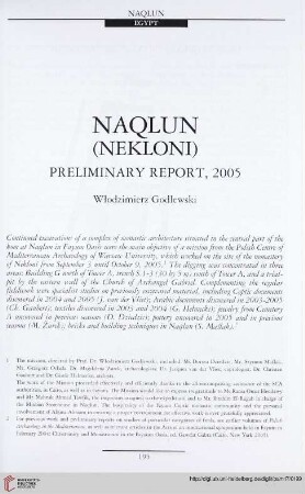 17: Naqlun (Nekloni) : preliminary report, 2005