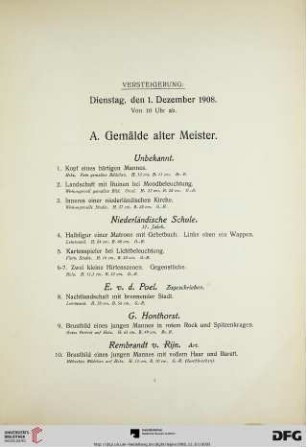 A. Gemälde alter Meister (Nr. 1-119)