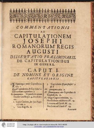 COMMENTATIONIS AD CAPITULATIONEM JOSEPHI ROMANORUM REGIS AUGUSTI DISSERTATIO PRAELIMINARIS, ...