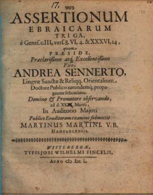 Assertionum Ebraicarum triga, e Genes. c. III, v. 8 ...