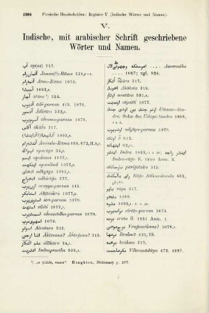 V. Indische, mit arabischer Schrift geschriebene Wörter und Namen
