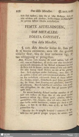 Femte Afdelningen, Om Metaller