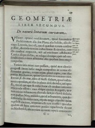 Liber Secundus. De naturá linearum curvarum.