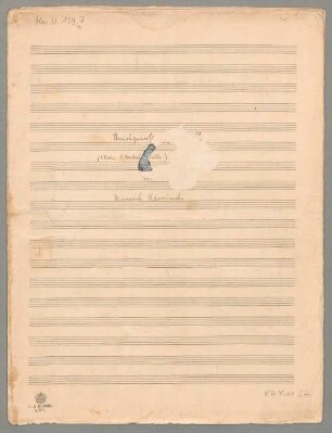 Quintets, vl (2), vla (2), vlc, fis-Moll, Fragments - BSB Mus.N. 139,7 : [title page:] Streichquint [paper damaged, unreadable] // (2 Viol. 2 Bratsch [unreadable] Cello) // von // Heinrich Kaminski
