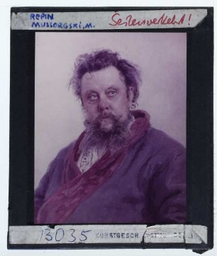 Repin, Portät des Komponisten Modest Mussorgski (1881) (Moskau Tretjakow Galerie 730) : Modest Petrowitsch Mussorgski
