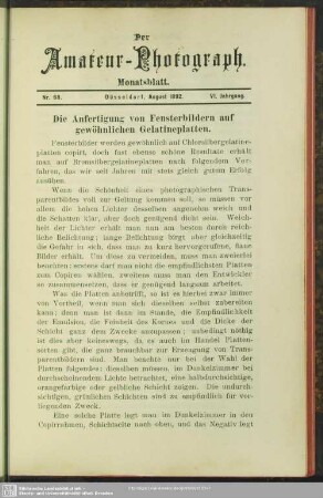 Die Anfertigung von Fensterbildern auf gewöhnlichen Gelatineplatten